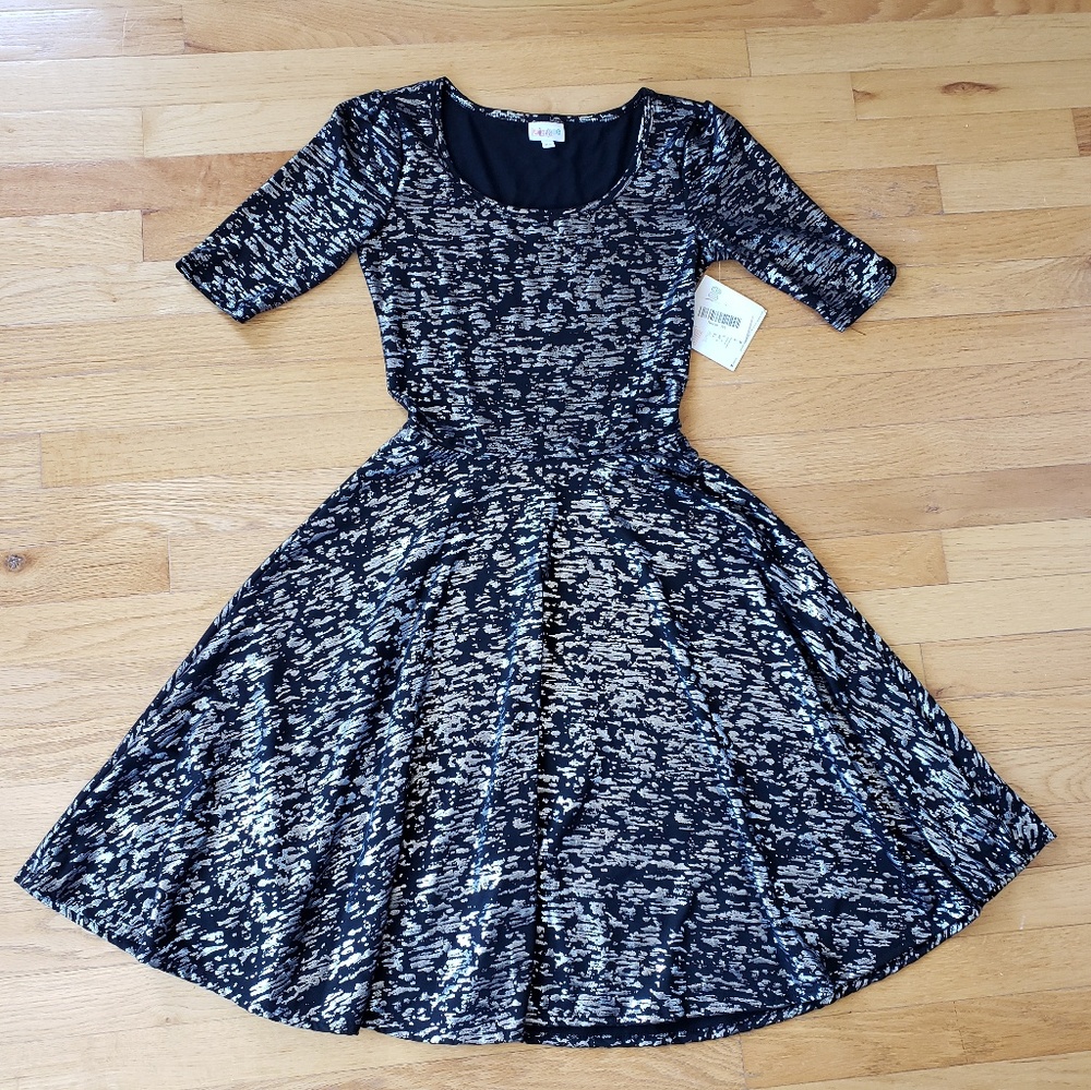 Lularoe Black and Metallic Silver Nicole Dress NWT - Picture 2 of 7
